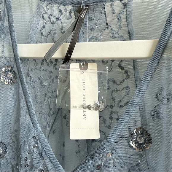 Anthropologie Sheer Blue Sequined Blouse - Picture 5 of 8